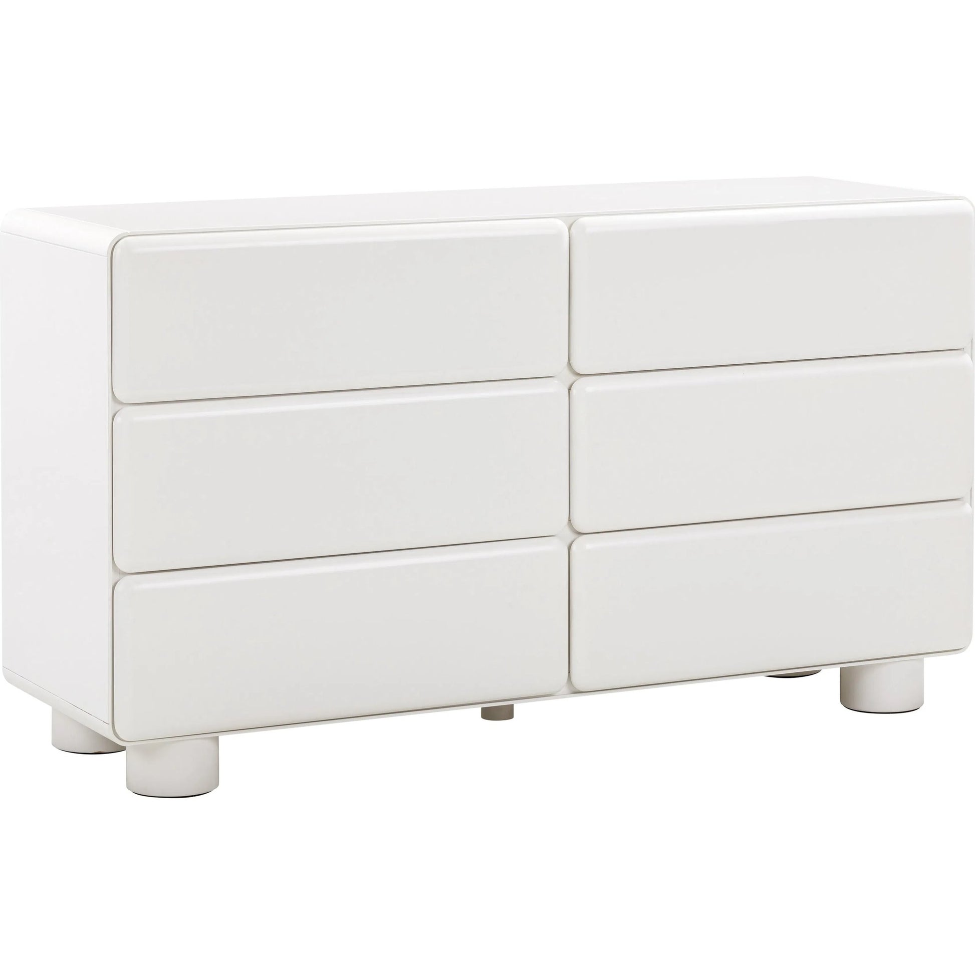 Tammy 6-Drawer Dresser by TOV Furniture in white. Made from mdf, rubberwood in a unique style.