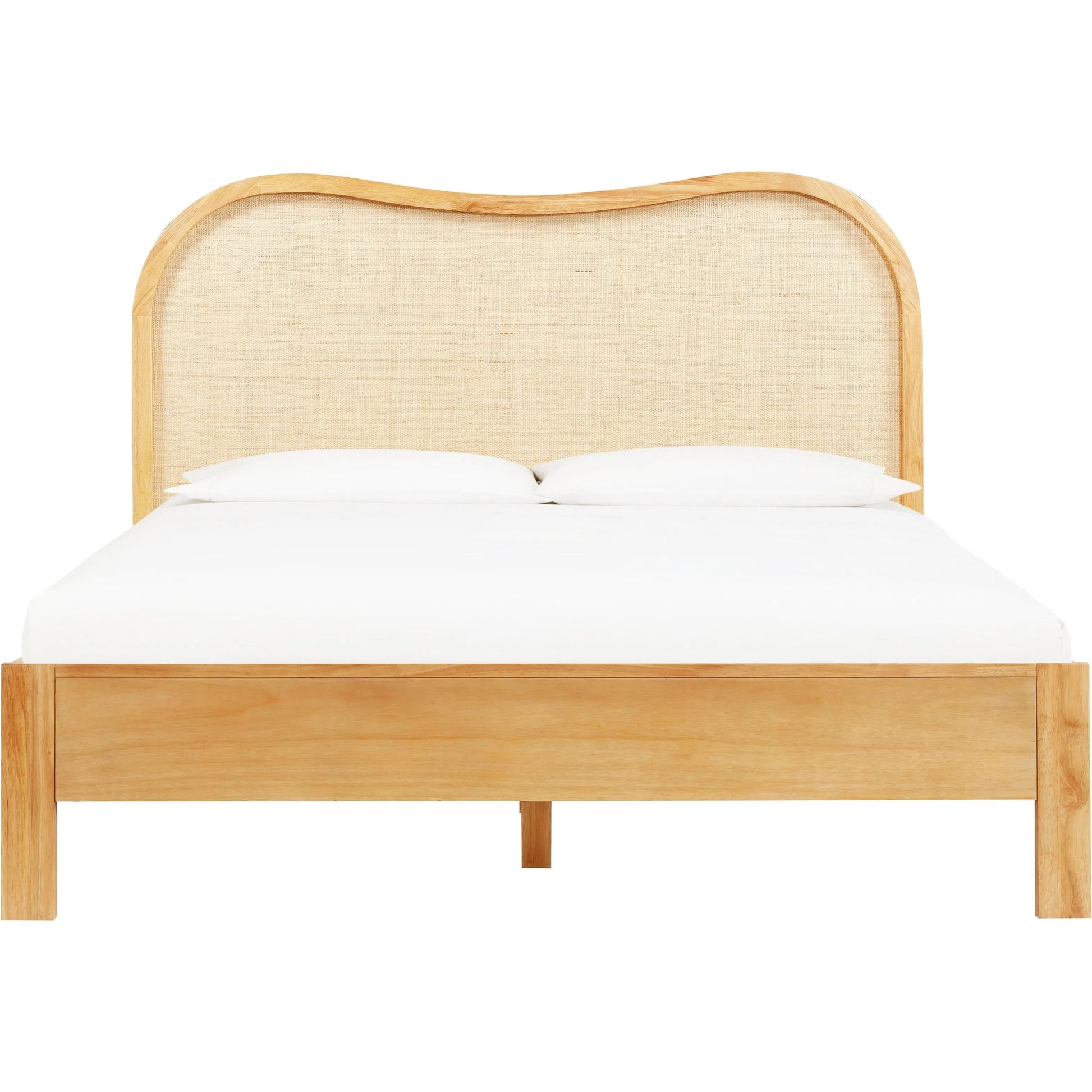 Grappa Natural Wood & Rattan Bed by TOV Furniture in natural. Made from mdf, raffia, veneer, wood in a transitional style.