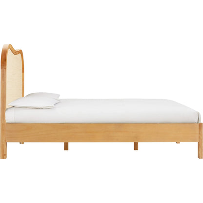 Grappa Natural Wood & Rattan Bed by TOV Furniture in natural. Made from mdf, raffia, veneer, wood in a transitional style.