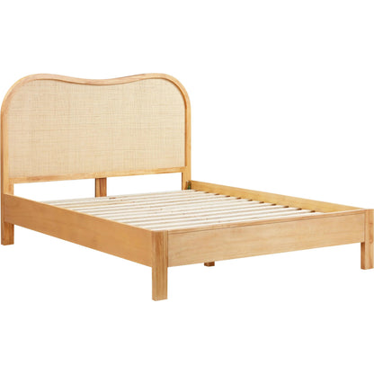 Grappa Natural Wood & Rattan Bed by TOV Furniture in natural. Made from mdf, raffia, veneer, wood in a transitional style.