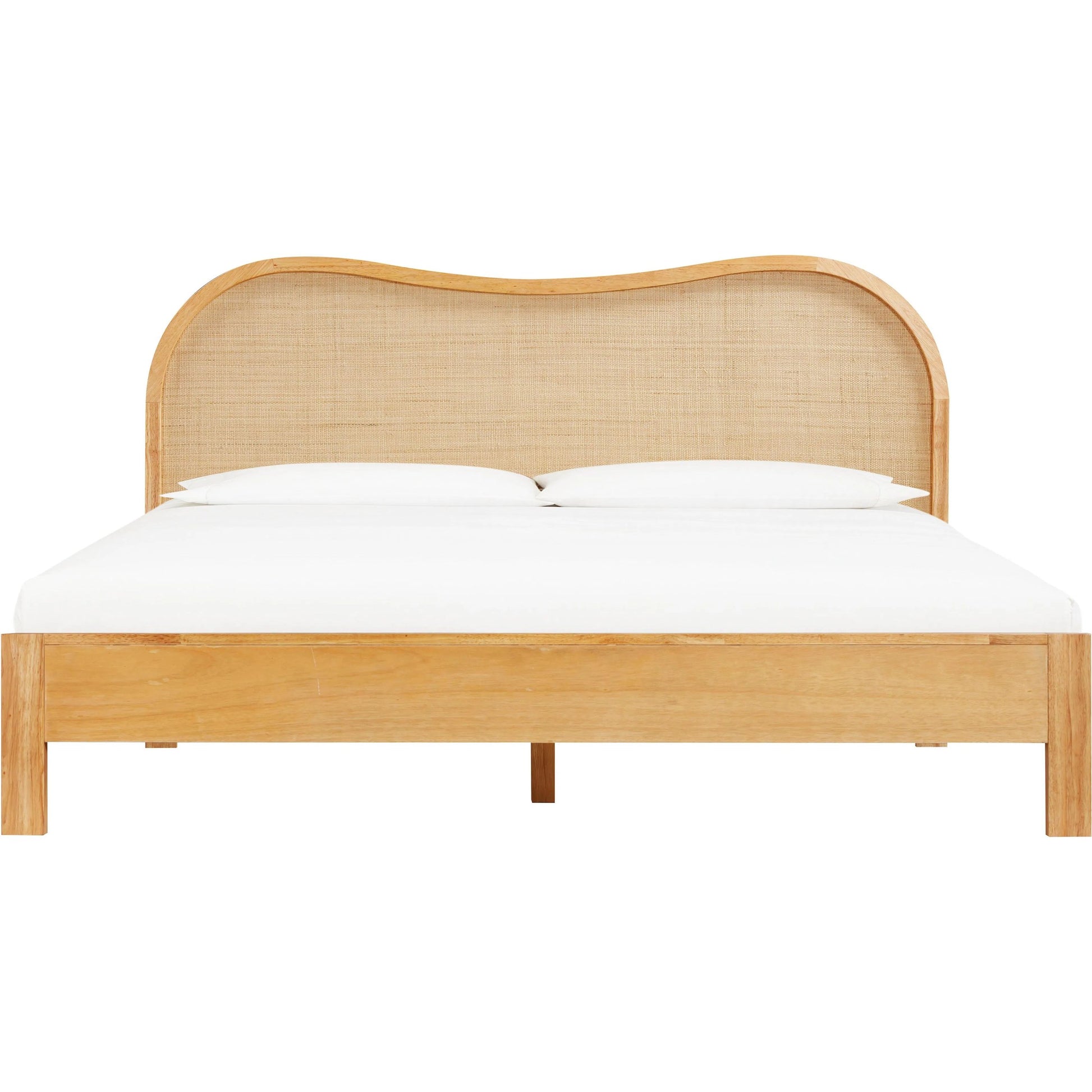 Grappa Natural Wood & Rattan Bed by TOV Furniture in natural. Made from mdf, raffia, veneer, wood in a transitional style.