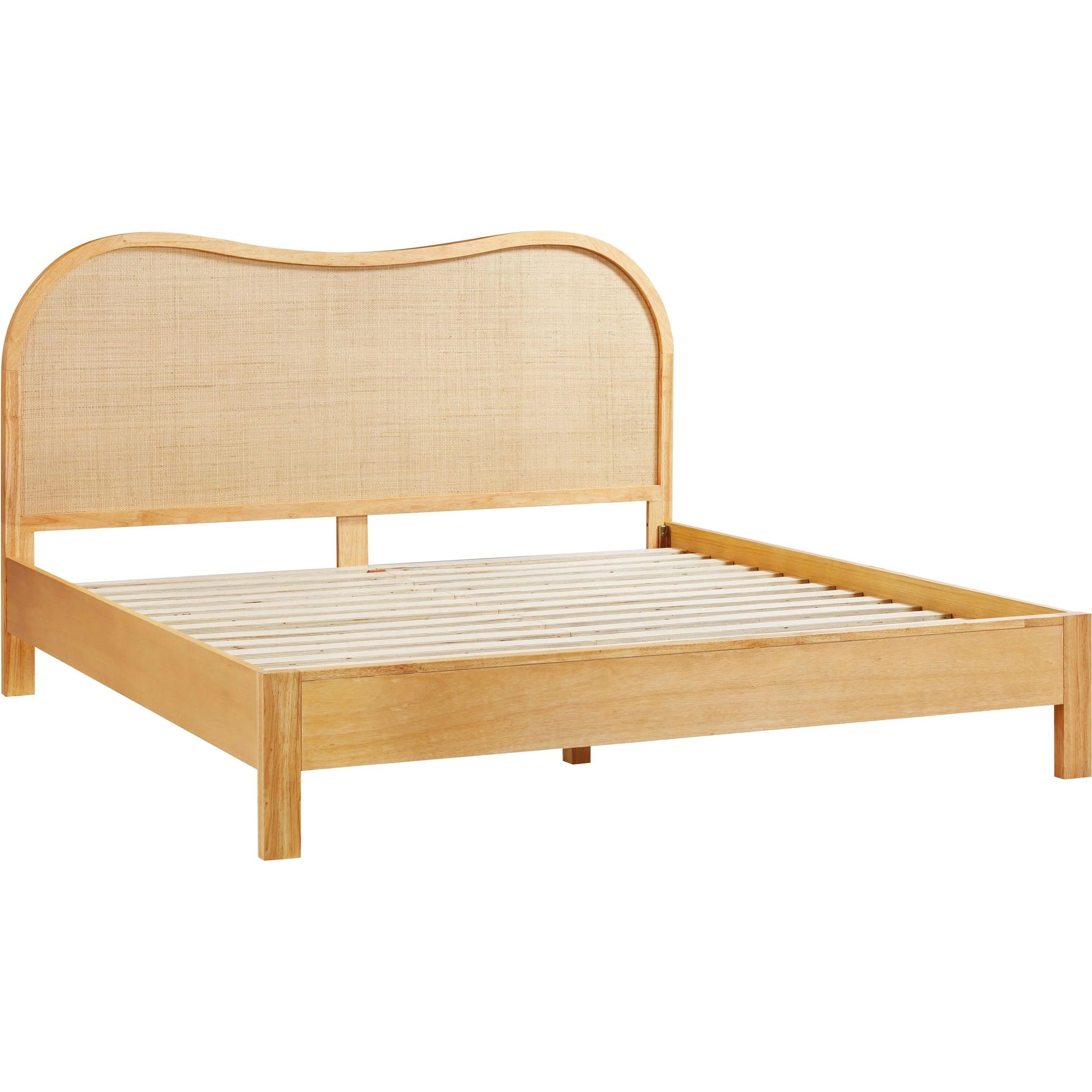 Grappa Natural Wood & Rattan Bed by TOV Furniture in natural. Made from mdf, raffia, veneer, wood in a transitional style.