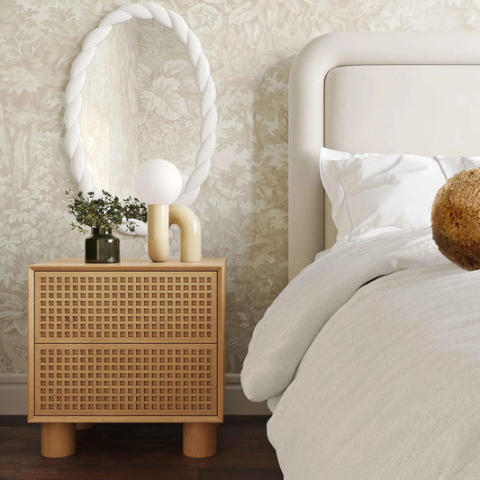 Miles Nightstand by TOV Furniture in natural. Made from mdf, veneer, wood in a unique style.
