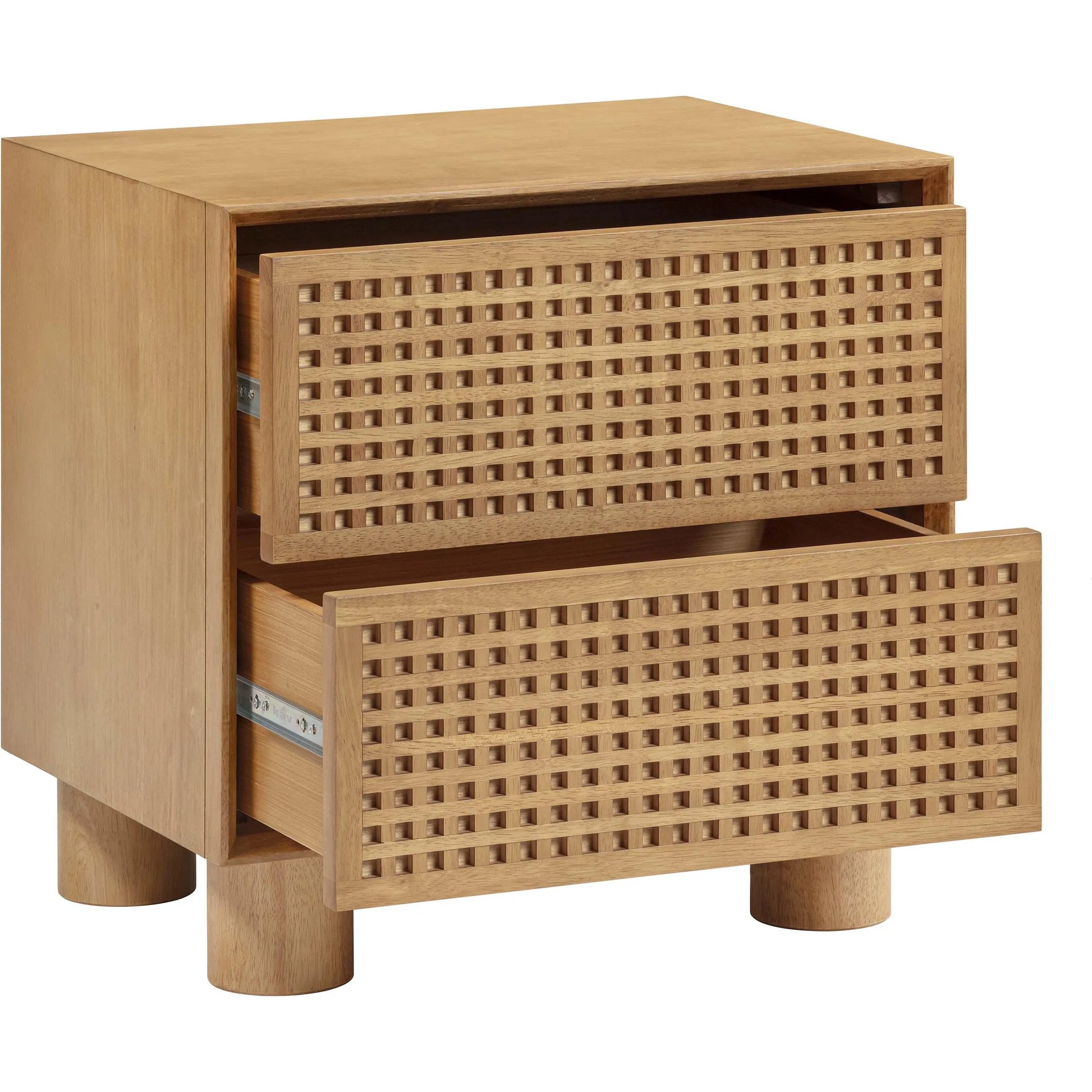 Miles Nightstand by TOV Furniture in natural. Made from mdf, veneer, wood in a transitional style.