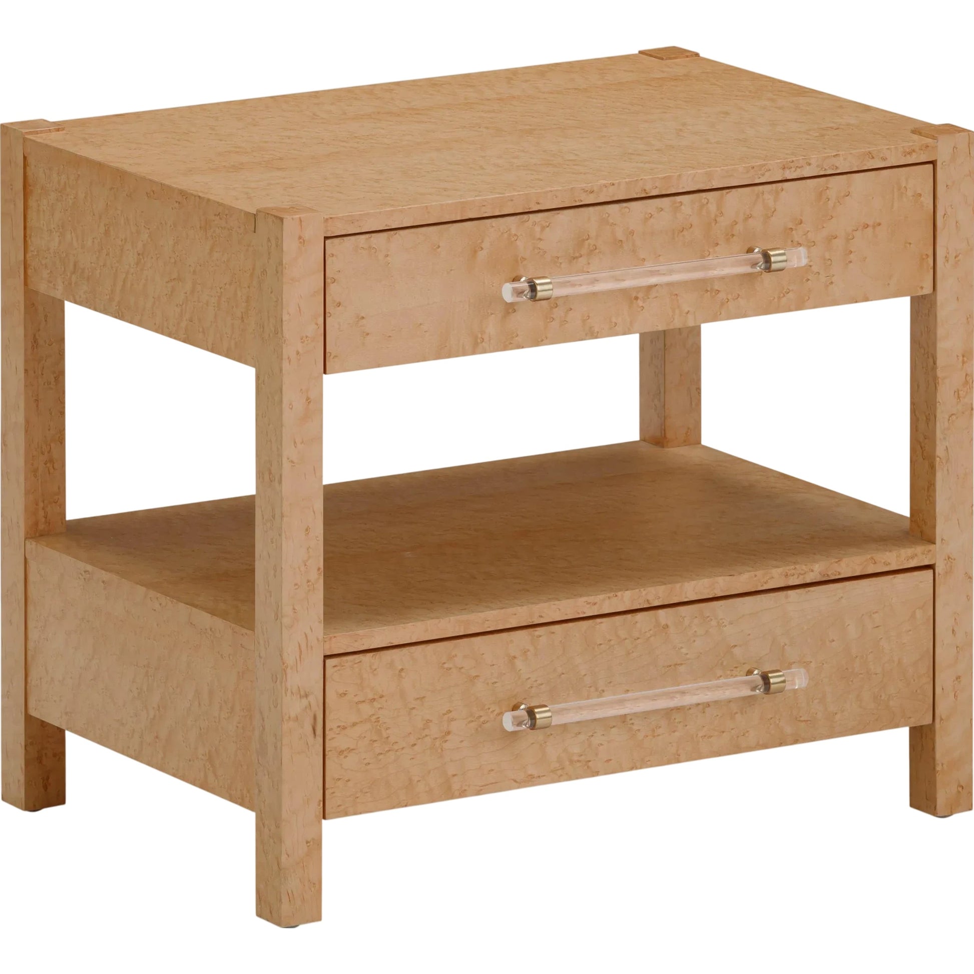 Brandyss Birdseye Maple 2-Drawer Nightstand by TOV Furniture in natural. Made from mdf, plywood, stainless steel, veneer, wood in a transitional style.