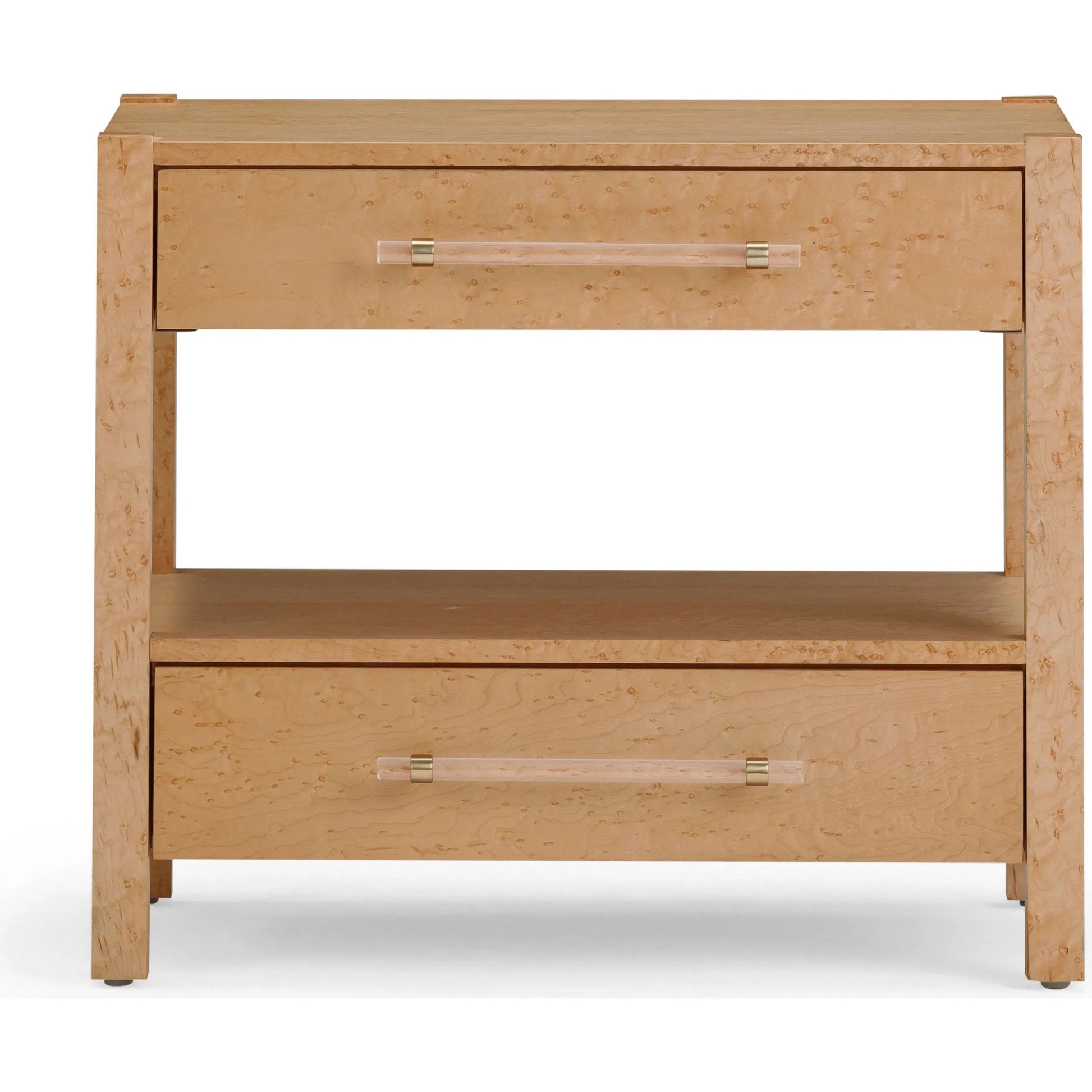 Brandyss Birdseye Maple 2-Drawer Nightstand by TOV Furniture in natural. Made from mdf, plywood, stainless steel, veneer, wood in a transitional style.