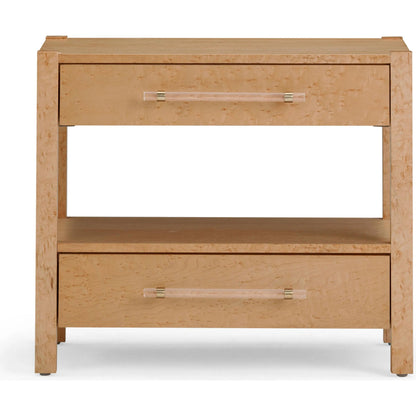 Brandyss Birdseye Maple 2-Drawer Nightstand by TOV Furniture in natural. Made from mdf, plywood, stainless steel, veneer, wood in a transitional style.