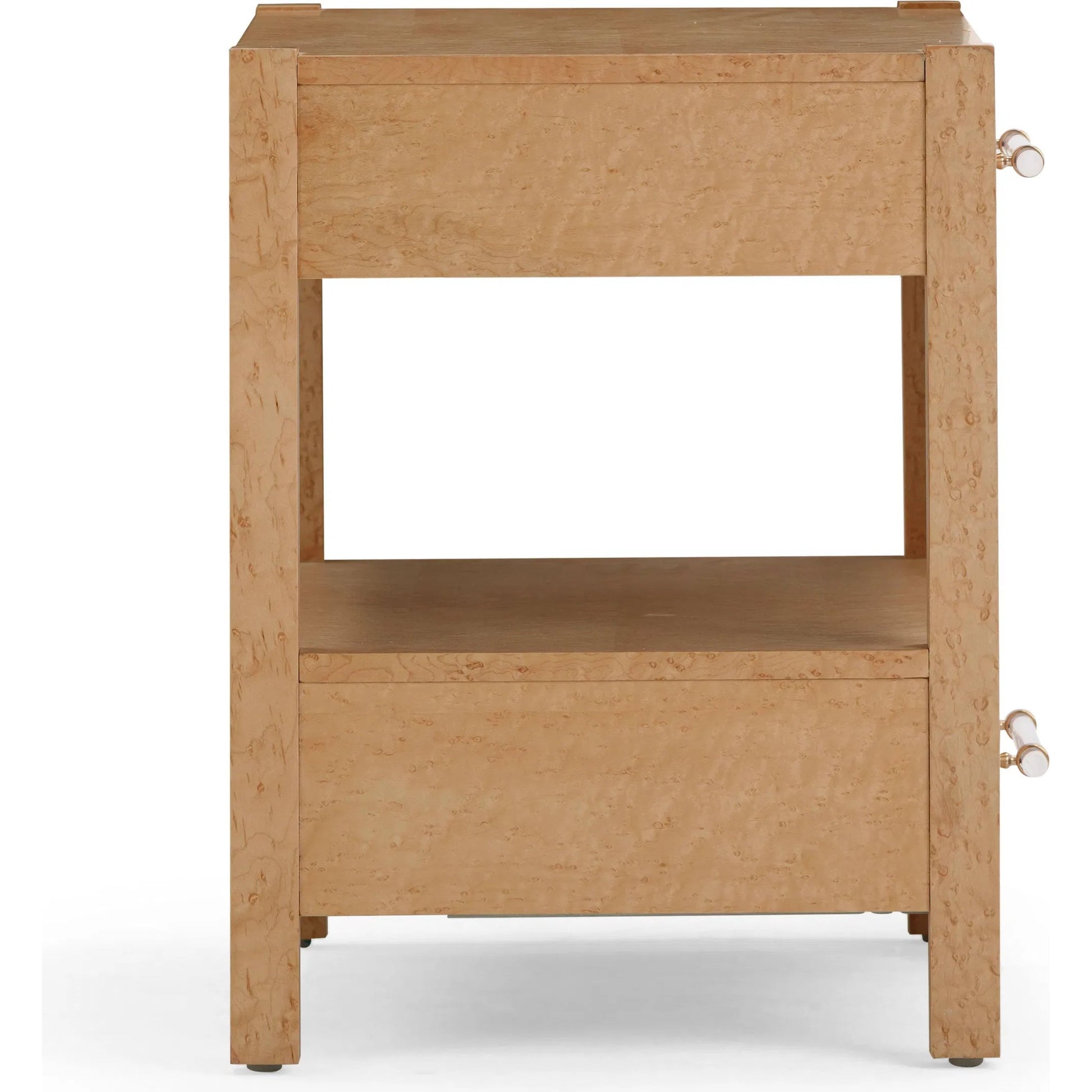 Brandyss Birdseye Maple 2-Drawer Nightstand by TOV Furniture in natural. Made from mdf, plywood, stainless steel, veneer, wood in a transitional style.