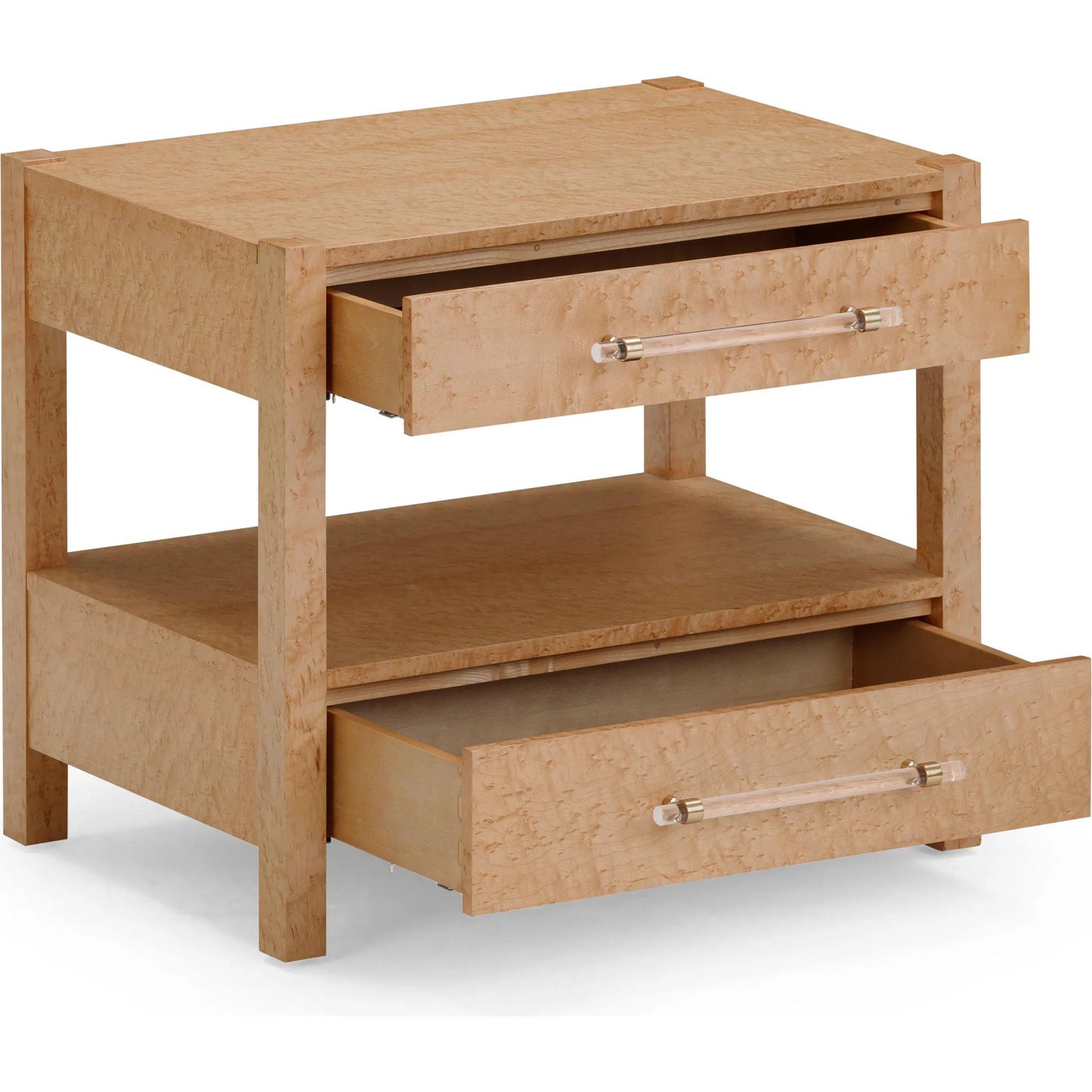 004 SI-2320829 | Additional Silo | Brandyss Birdseye Maple 2-Drawer Nightstand by TOV Furniture in natural. Made from mdf, plywood, stainless steel, veneer, wood in a transitional style.