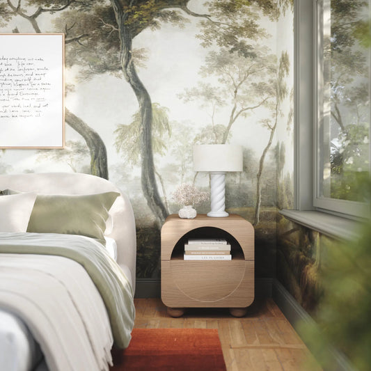 Moonrise Ash Nightstand by TOV Furniture in natural. Made from mdf, plywood, veneer, wood in a unique style.