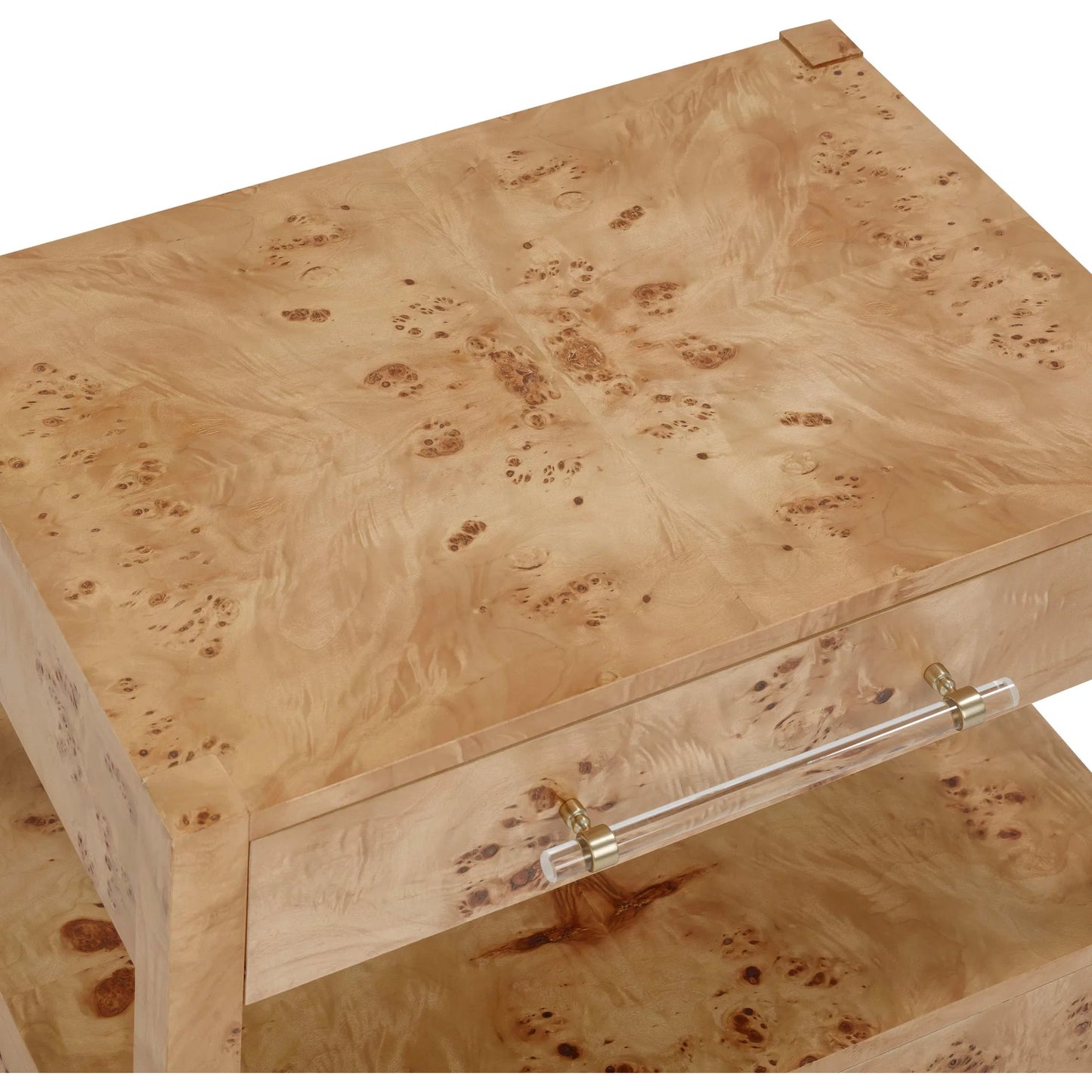 046 SI-2356269 | Closeup | Brandyss Burl Nightstand by TOV Furniture. Made from unique in a modern style.