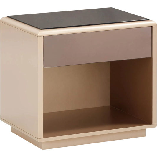 Martha Mirrored Nightstand by TOV Furniture in taupe. Made from glass, mdf in a unique style.