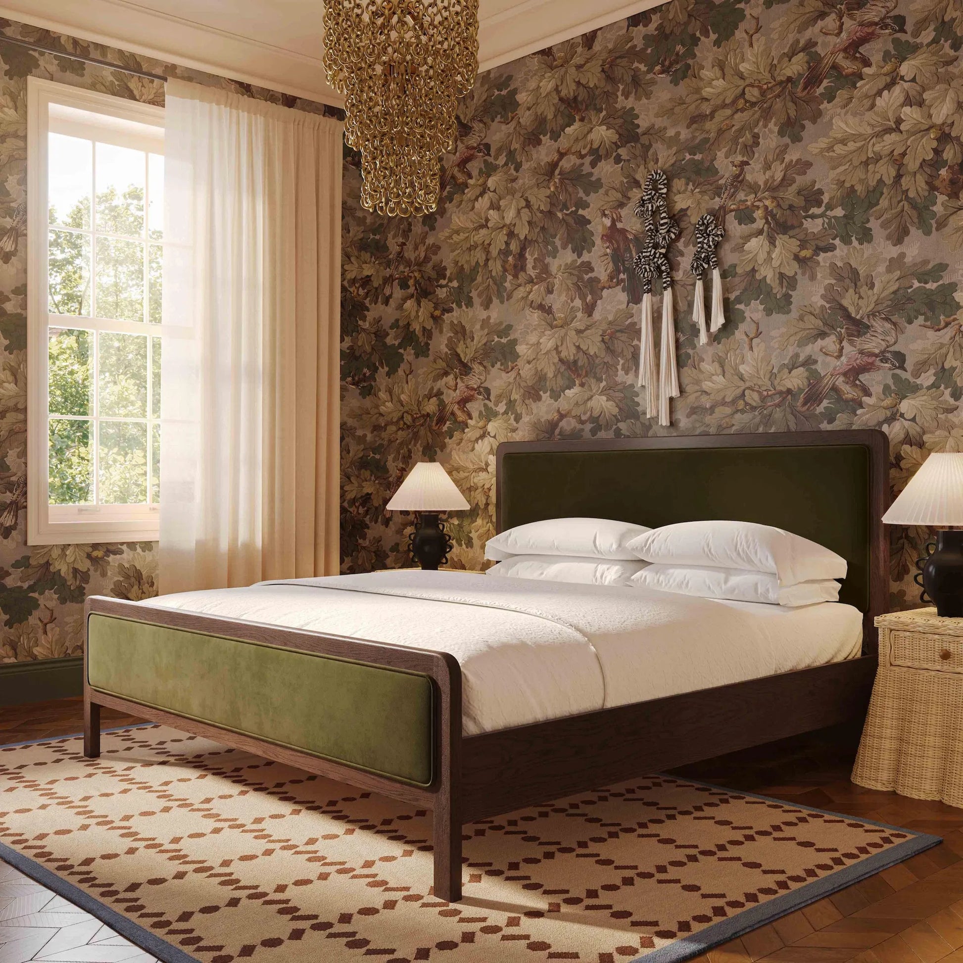 Hella Velvet Bed by TOV Furniture. Made from velvet, veneer, wood in a eclectic & global style.