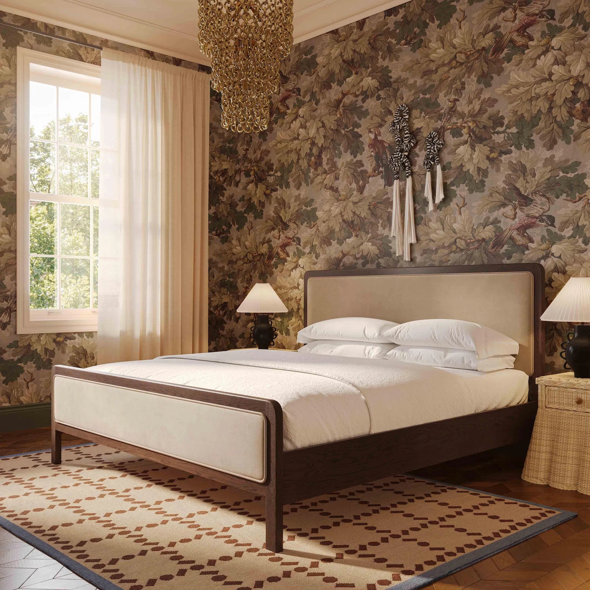 Hella Velvet Bed by TOV Furniture. Made from velvet, veneer, wood in a eclectic & global style.