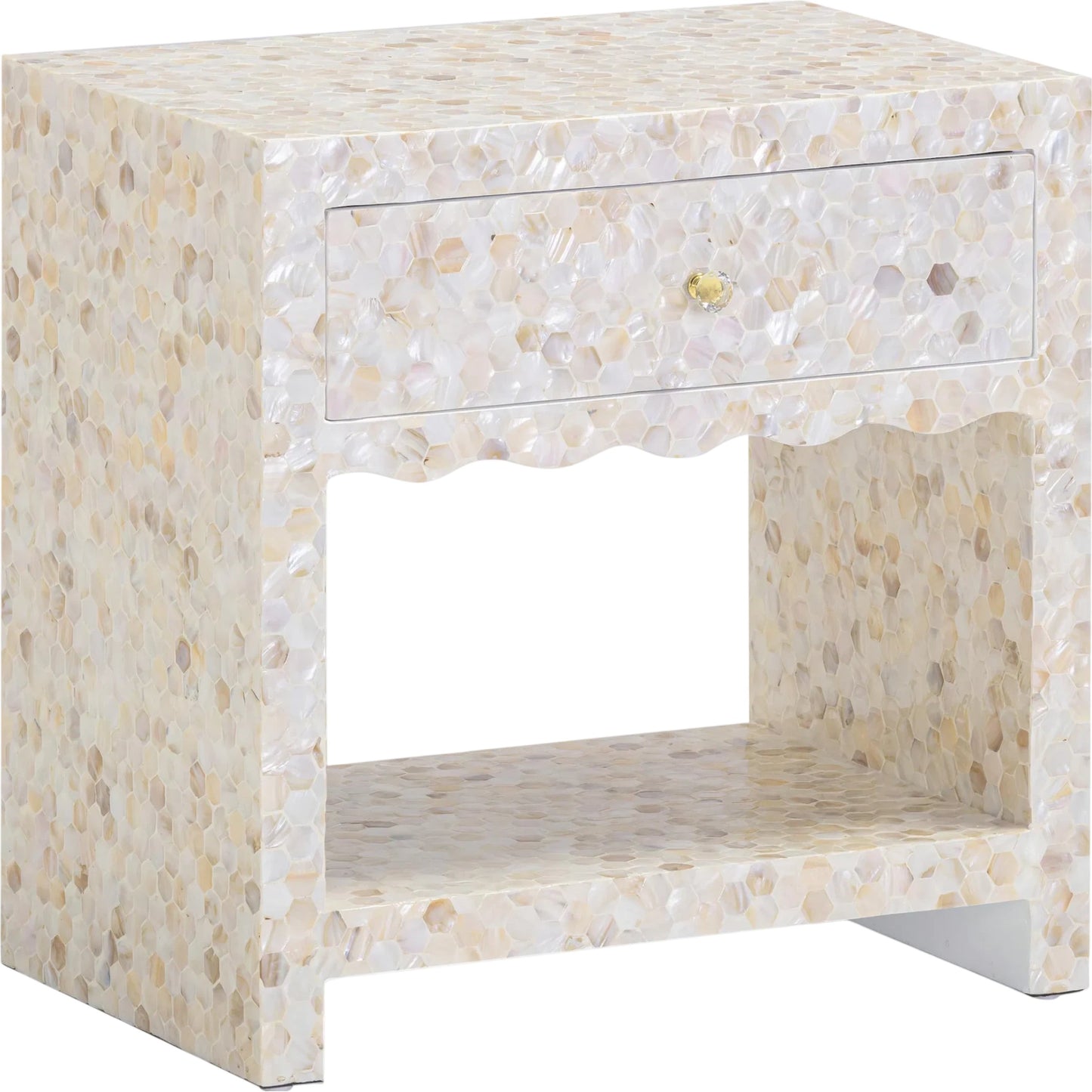 001 SI-2439979 | Primary Silo | Piara Mother of Pearl Inlaid Nightstand by TOV Furniture in natural. Made from mdf, shell in a modern style.
