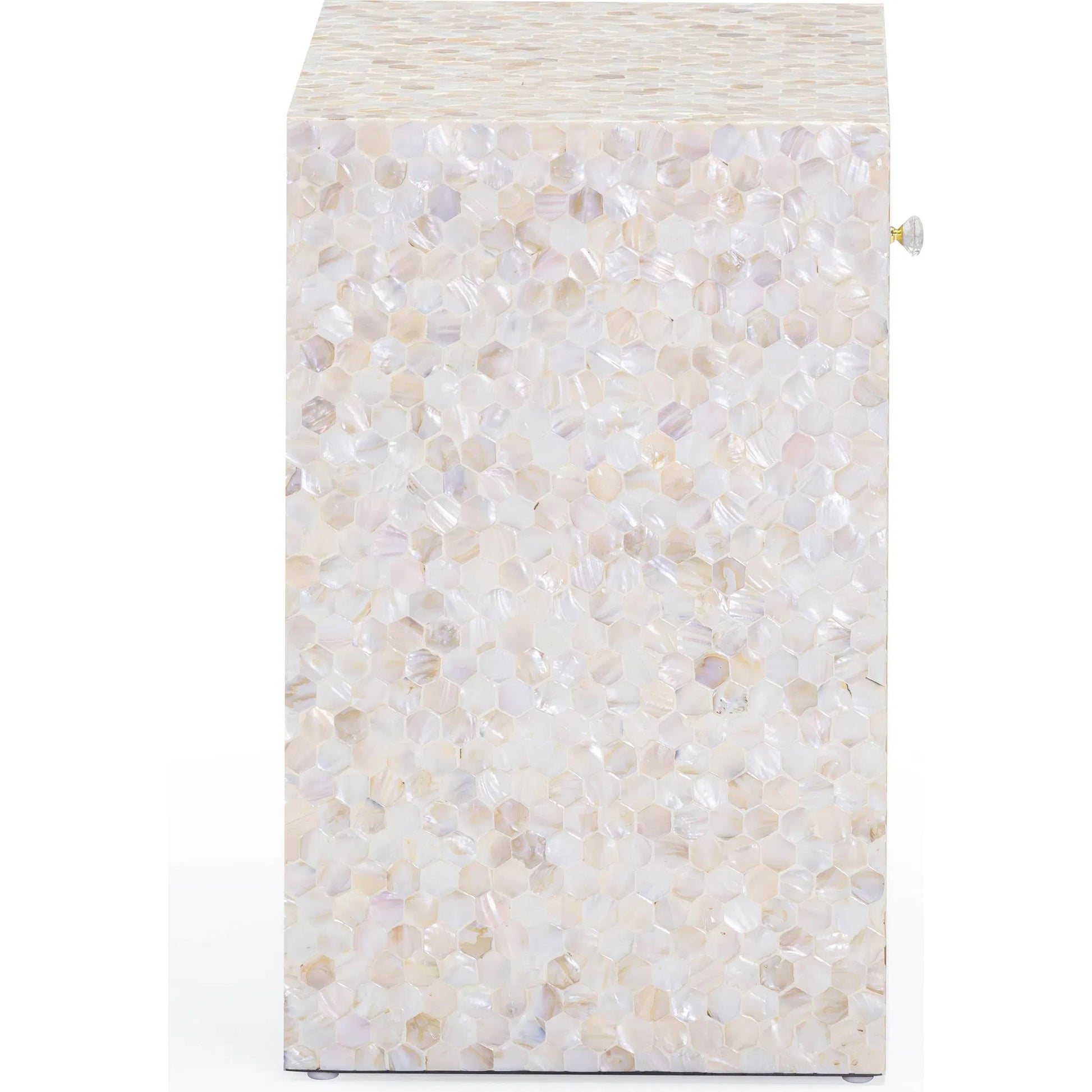 Piara Mother of Pearl Inlaid Nightstand by TOV Furniture in natural. Made from mdf, shell in a modern style.