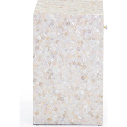 Piara Mother of Pearl Inlaid Nightstand by TOV Furniture in natural. Made from mdf, shell in a modern style.