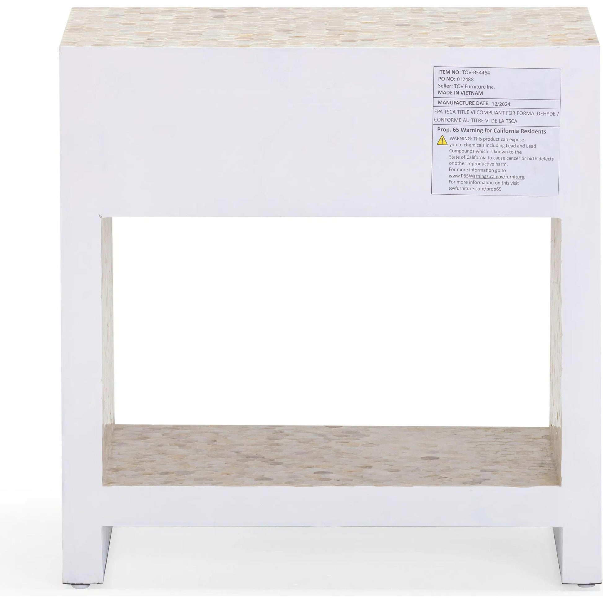 Piara Mother of Pearl Inlaid Nightstand by TOV Furniture in natural. Made from mdf, shell in a modern style.