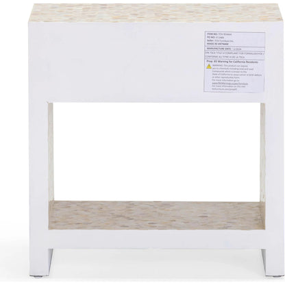 Piara Mother of Pearl Inlaid Nightstand by TOV Furniture in natural. Made from mdf, shell in a modern style.