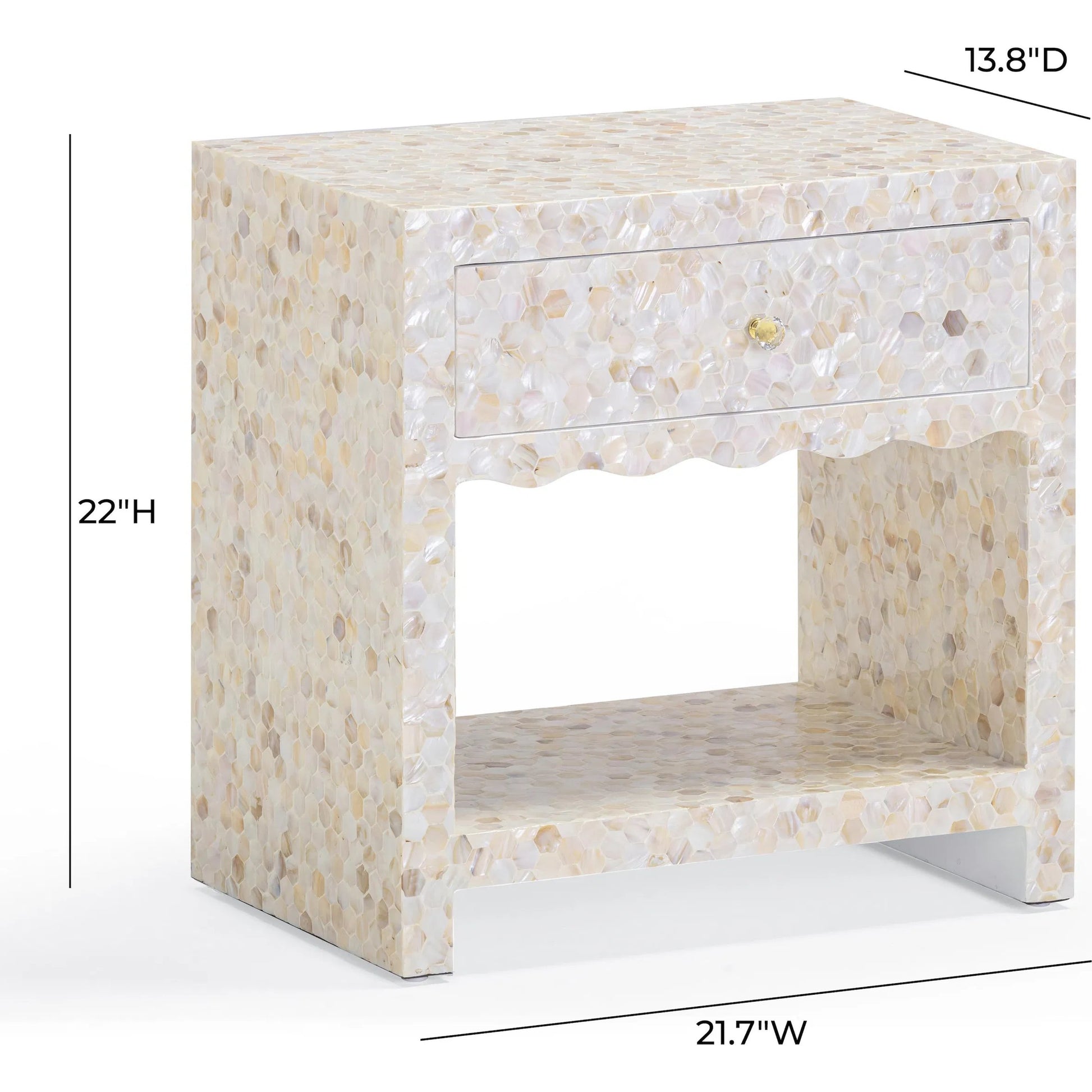 Piara Mother of Pearl Inlaid Nightstand by TOV Furniture in natural. Made from mdf, shell in a modern style.