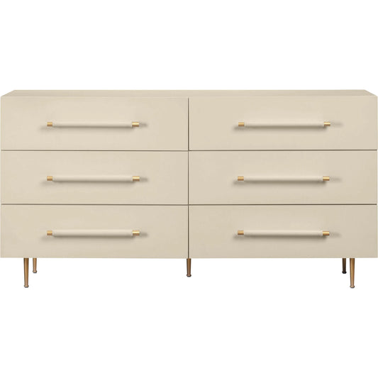 Trident 6 Drawer Dresser by TOV Furniture in taupe. Made from acacia, iron, mdf veneer in a unique style.