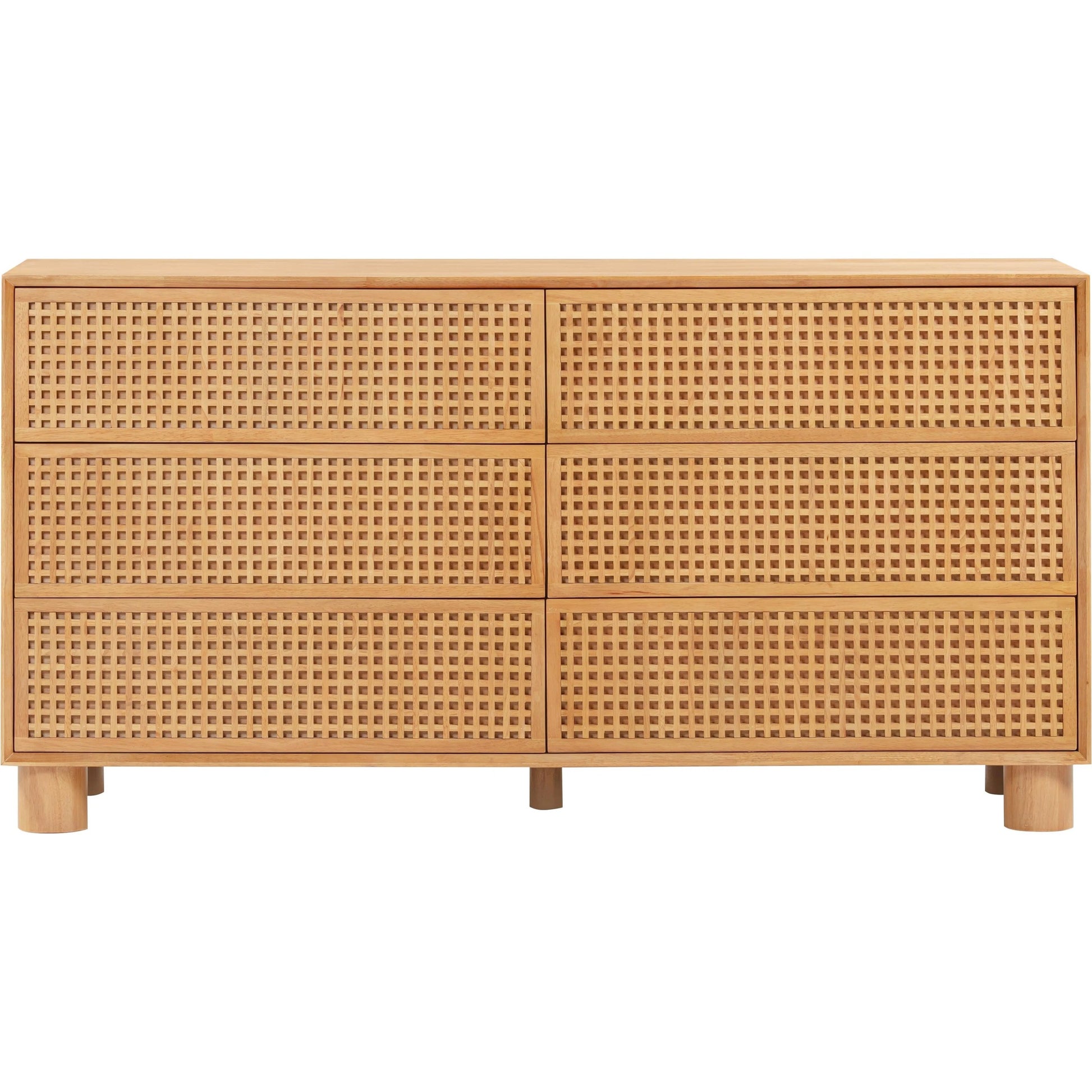 Miles Wood 6-Drawer Dresser by TOV Furniture in natural. Made from mdf, rubber wood in a rustic style.