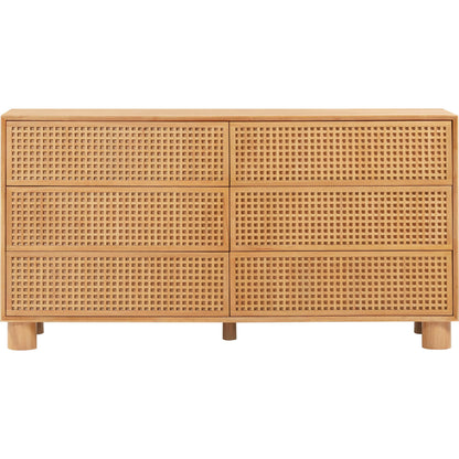 Miles Wood 6-Drawer Dresser by TOV Furniture in natural. Made from mdf, rubber wood in a rustic style.