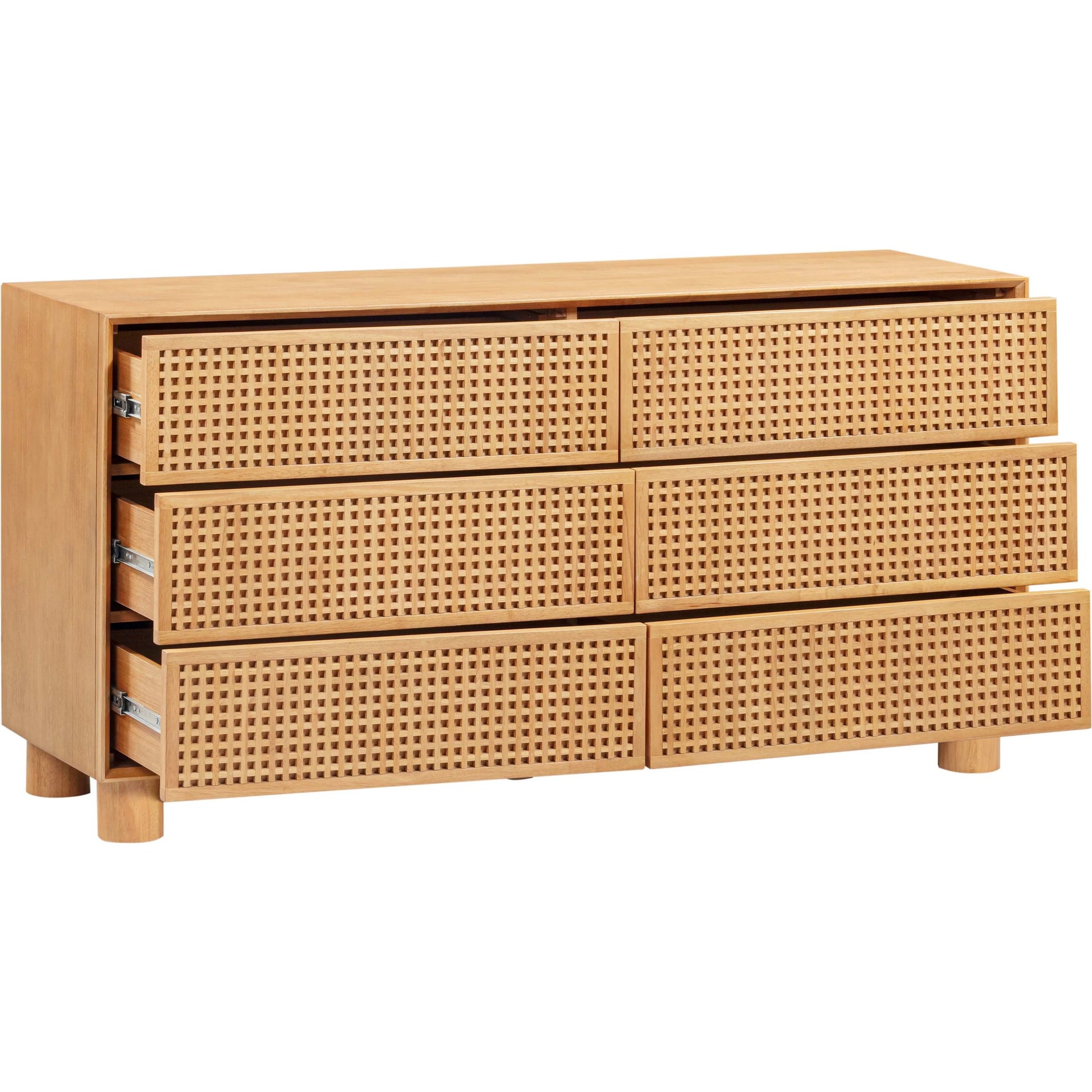 Miles Wood 6-Drawer Dresser by TOV Furniture in natural. Made from mdf, rubber wood in a rustic style.