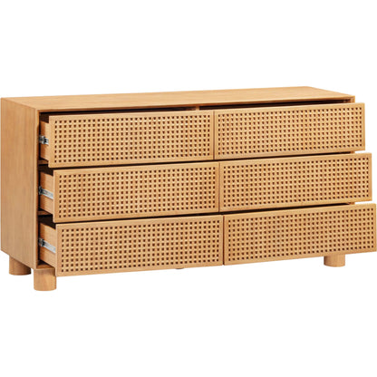 Miles Wood 6-Drawer Dresser by TOV Furniture in natural. Made from mdf, rubber wood in a rustic style.