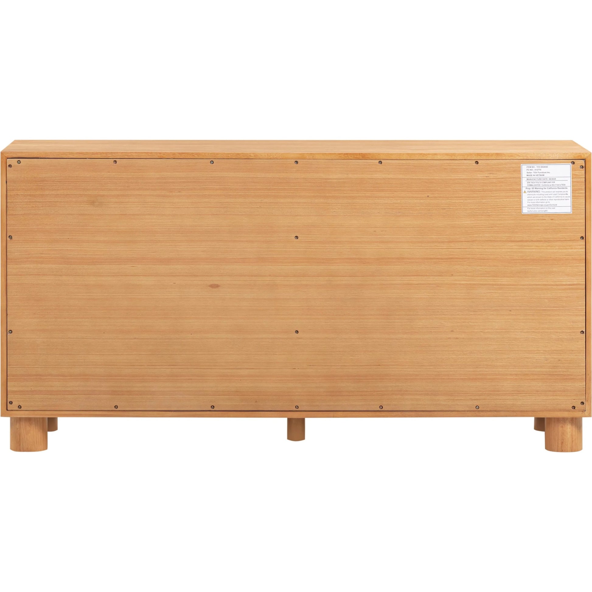 Miles Wood 6-Drawer Dresser by TOV Furniture in natural. Made from mdf, rubber wood in a rustic style.