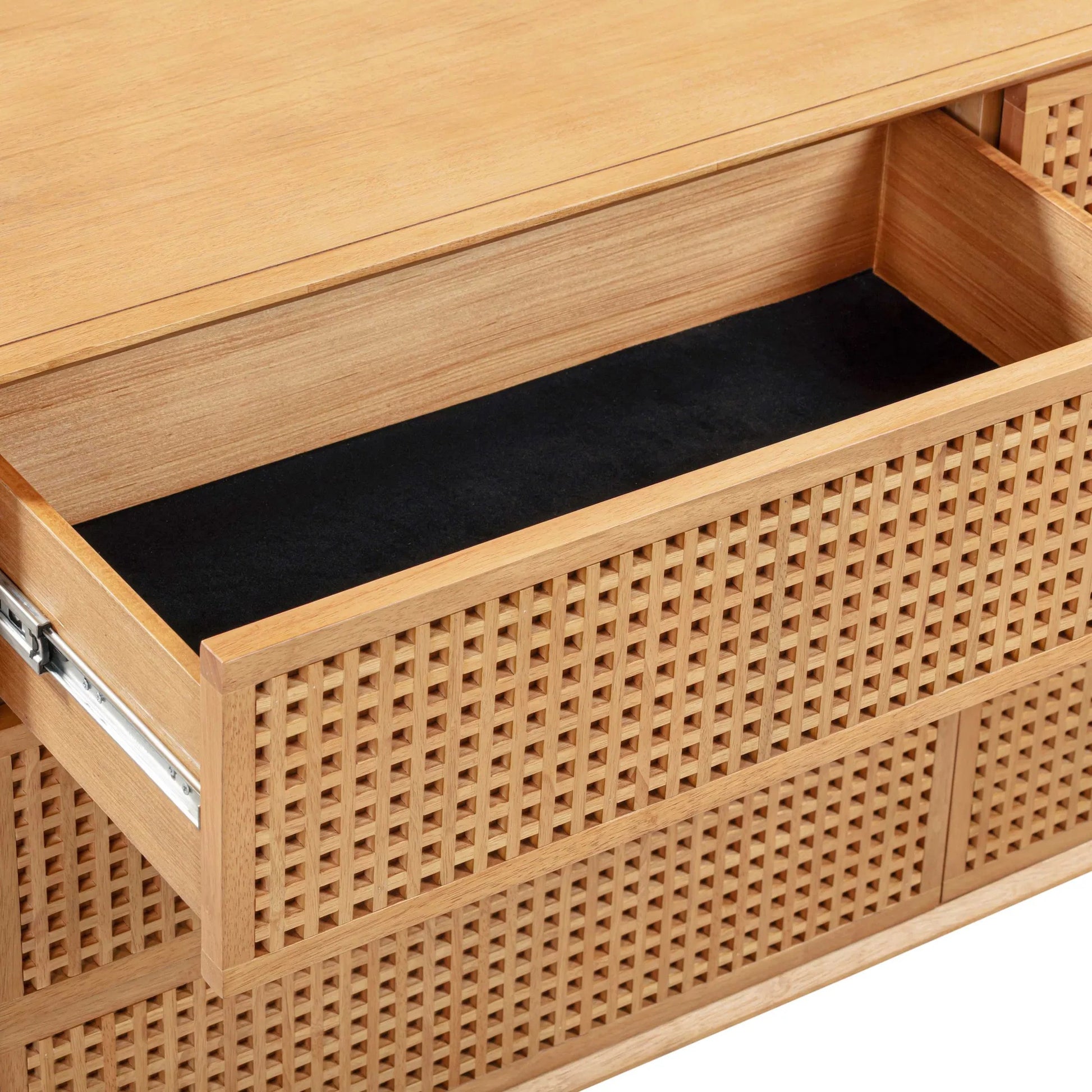 Miles Wood 6-Drawer Dresser by TOV Furniture in natural. Made from mdf, rubber wood in a rustic style.