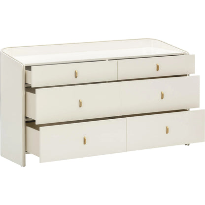 Collins 6-Drawer Dresser by TOV Furniture in cream. Made from acacia wood, mdf, metal, plywood in a unique style.