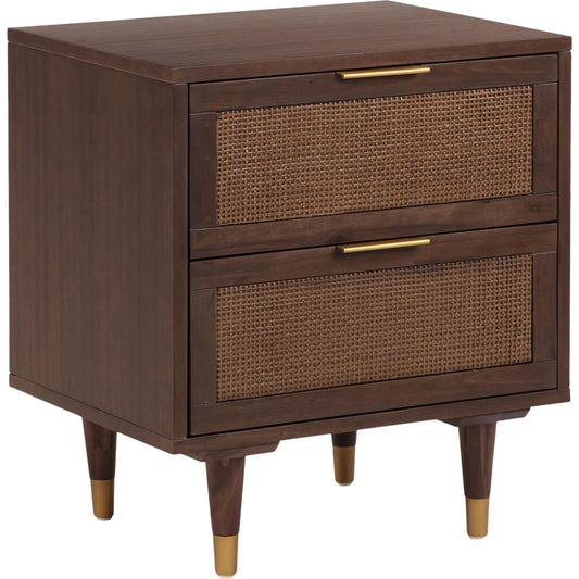 001 SI-2454379 | Primary Silo | Sierra 2 Drawer Nightstand by TOV Furniture in dark brown. Made from acacia, acacia veneer, mdf, rattan in a unique style.