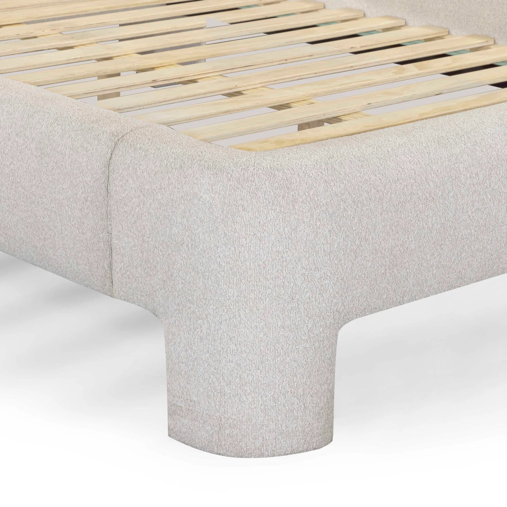 Orphea Bed by TOV Furniture. Made from boucle, pine, plywood in a eclectic & global style.