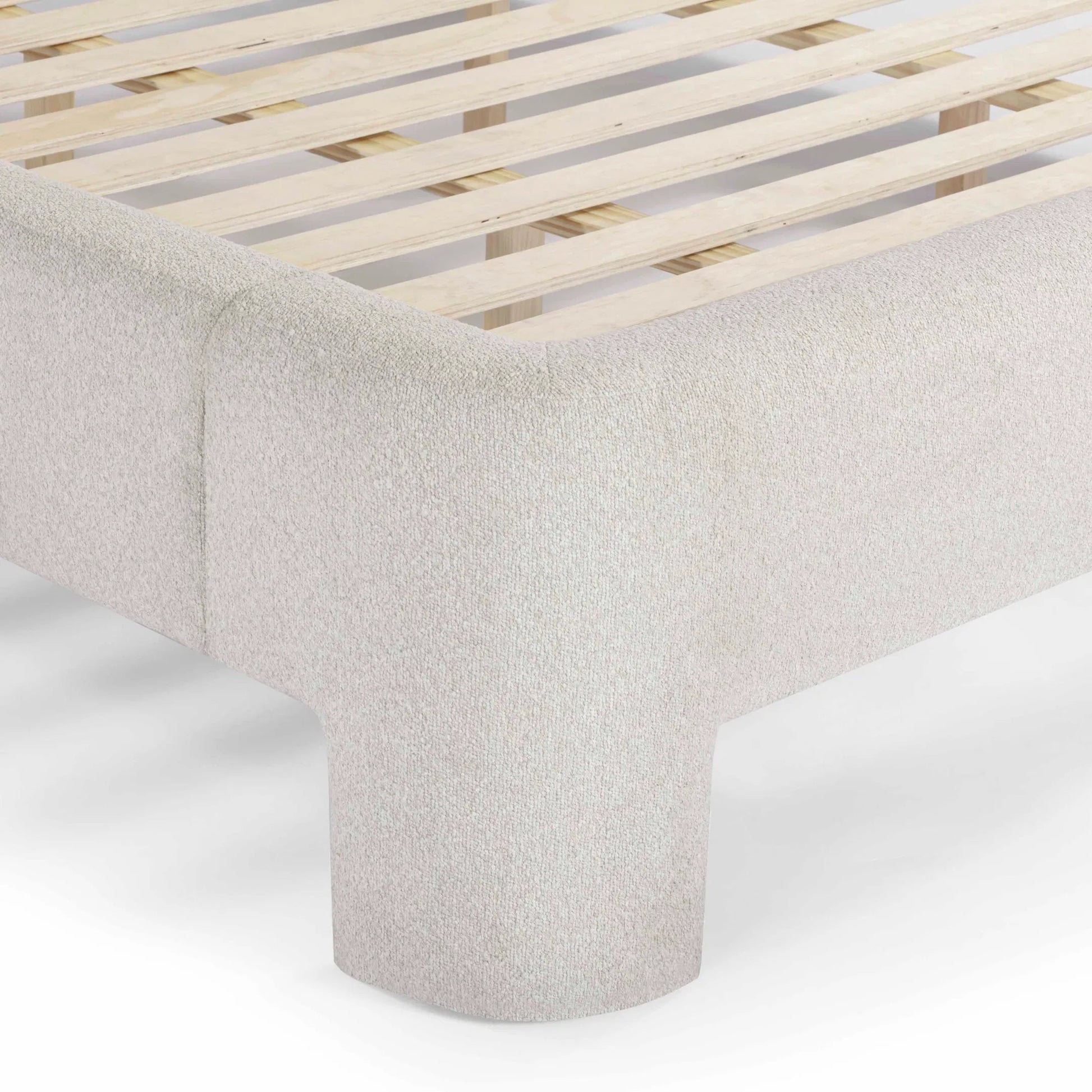 Orphea Bed by TOV Furniture. Made from boucle, pine, plywood in a eclectic & global style.