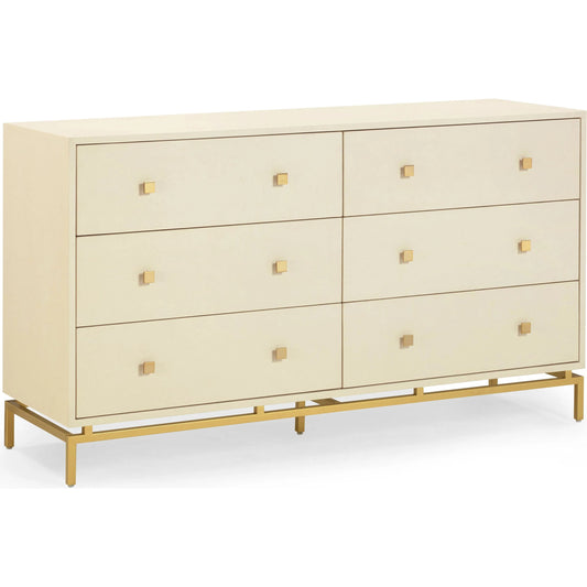 Pesce Shagreen 6 Drawer Dresser by TOV Furniture in cream. Made from fabric, mdf, metal in a unique style.