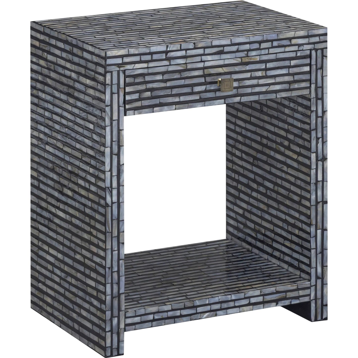 001 SI-2519388 | Primary Silo | Cassis Mother of Pearl Nightstand by TOV Furniture in black. Made from mdf, shell in a eclectic & global style.