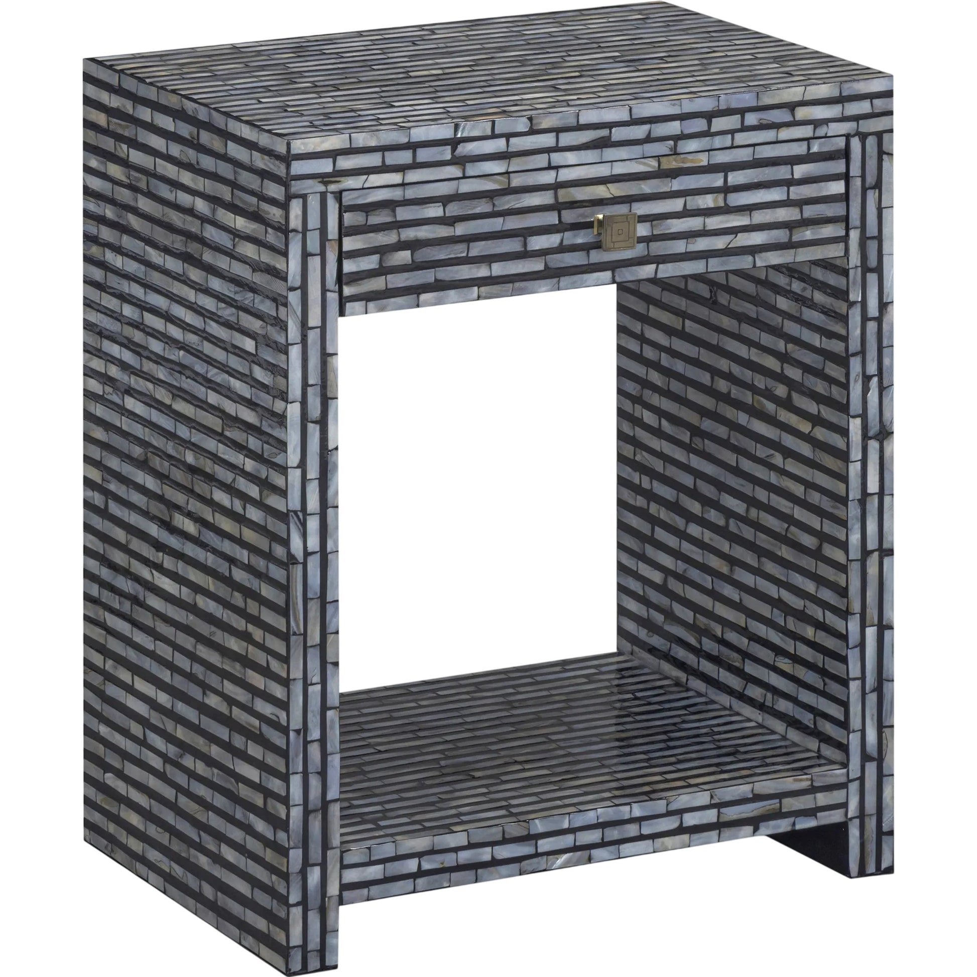 Cassis Mother of Pearl Nightstand by TOV Furniture in black. Made from mdf, shell in a eclectic & global style.