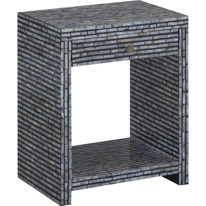 Cassis Mother of Pearl Nightstand by TOV Furniture in black. Made from mdf, shell in a eclectic & global style.