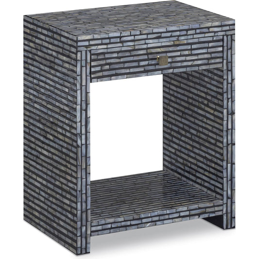 Cassis Mother of Pearl Nightstand by TOV Furniture in black. Made from mdf, shell in a eclectic & global style.