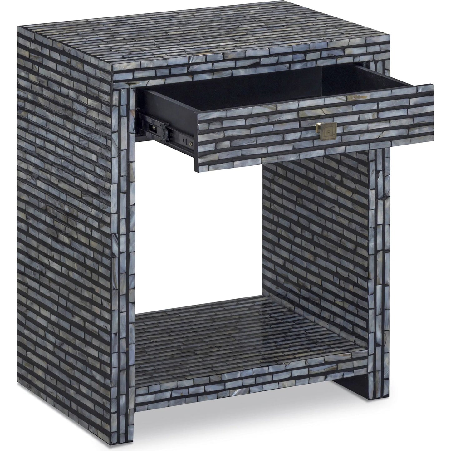 002 SI-2519388 | Additional Silo | Cassis Mother of Pearl Nightstand by TOV Furniture in black. Made from mdf, shell in a eclectic & global style.