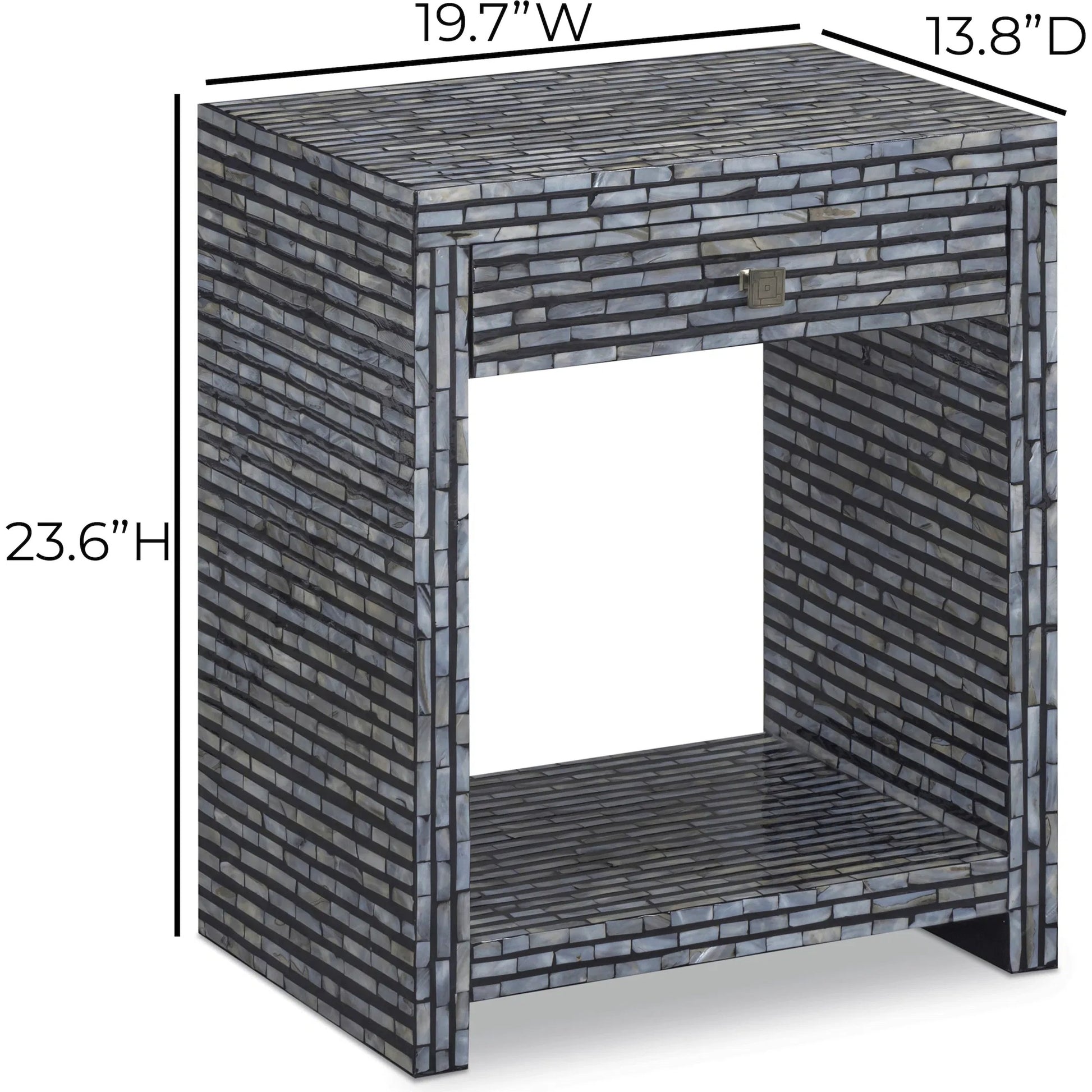 Cassis Mother of Pearl Nightstand by TOV Furniture in black. Made from mdf, shell in a eclectic & global style.