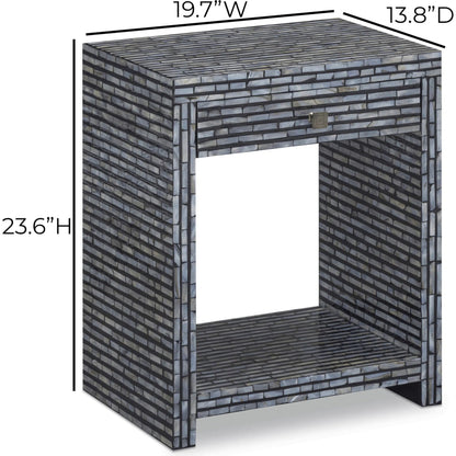 Cassis Mother of Pearl Nightstand by TOV Furniture in black. Made from mdf, shell in a eclectic & global style.
