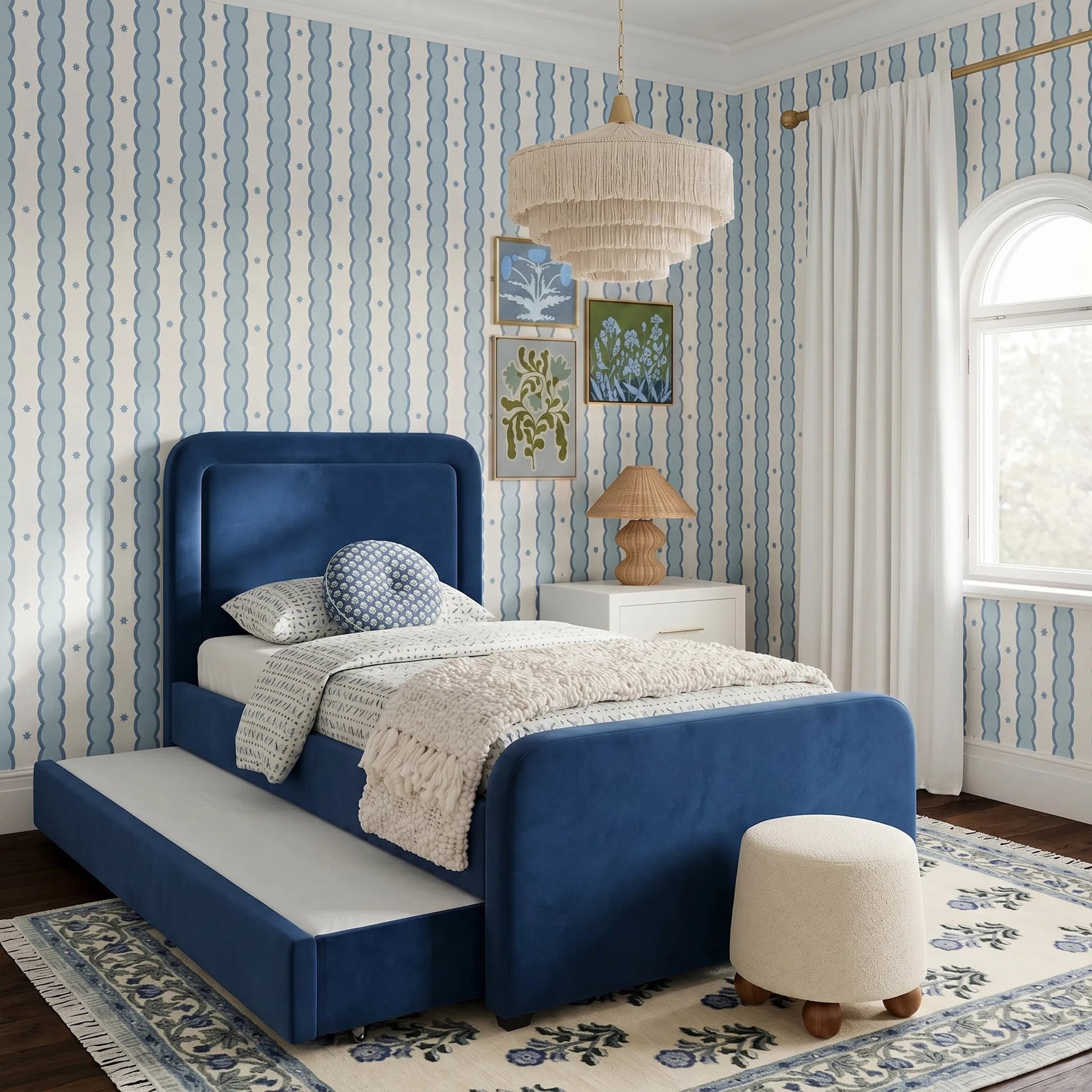 Briella Performance Trundle Bed in by TOV Furniture. Made from pine, plywood, rubberwood, velvet in a unique style.