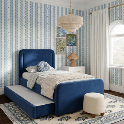 Briella Performance Trundle Bed in by TOV Furniture. Made from pine, plywood, rubberwood, velvet in a unique style.