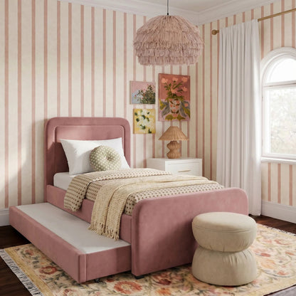 Briella Performance Trundle Bed in by TOV Furniture. Made from pine, plywood, rubberwood, velvet in a unique style.