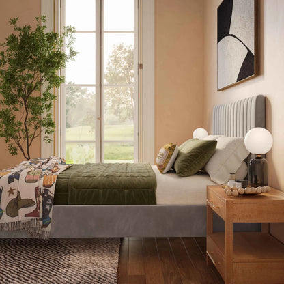 Angela Bed by TOV Furniture. Made from velvet in a transitional style.