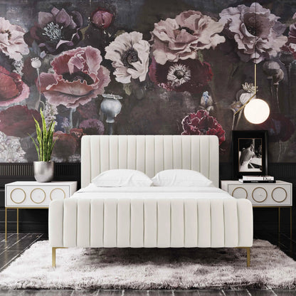 Angela Bed by TOV Furniture. Made from velvet in a transitional style.