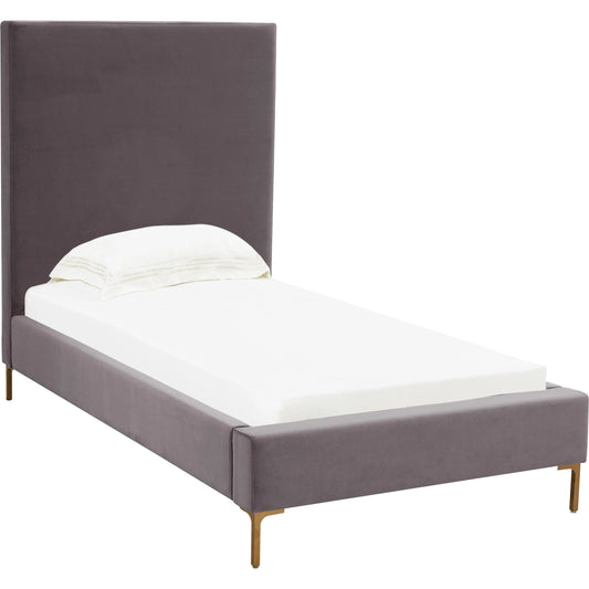 Delilah Velvet Bed by TOV Furniture in grey. Made from foam, plywood, velvet, wood in a modern style.