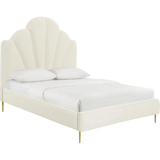 Bianca Velvet Bed by TOV Furniture in cream. Made from velvet, wood in a modern style.